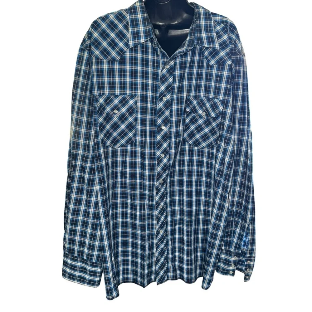 Wrangler Men’s Western Shirt Blue Plaid Snap Front 16.5x36 Cowboy Cut